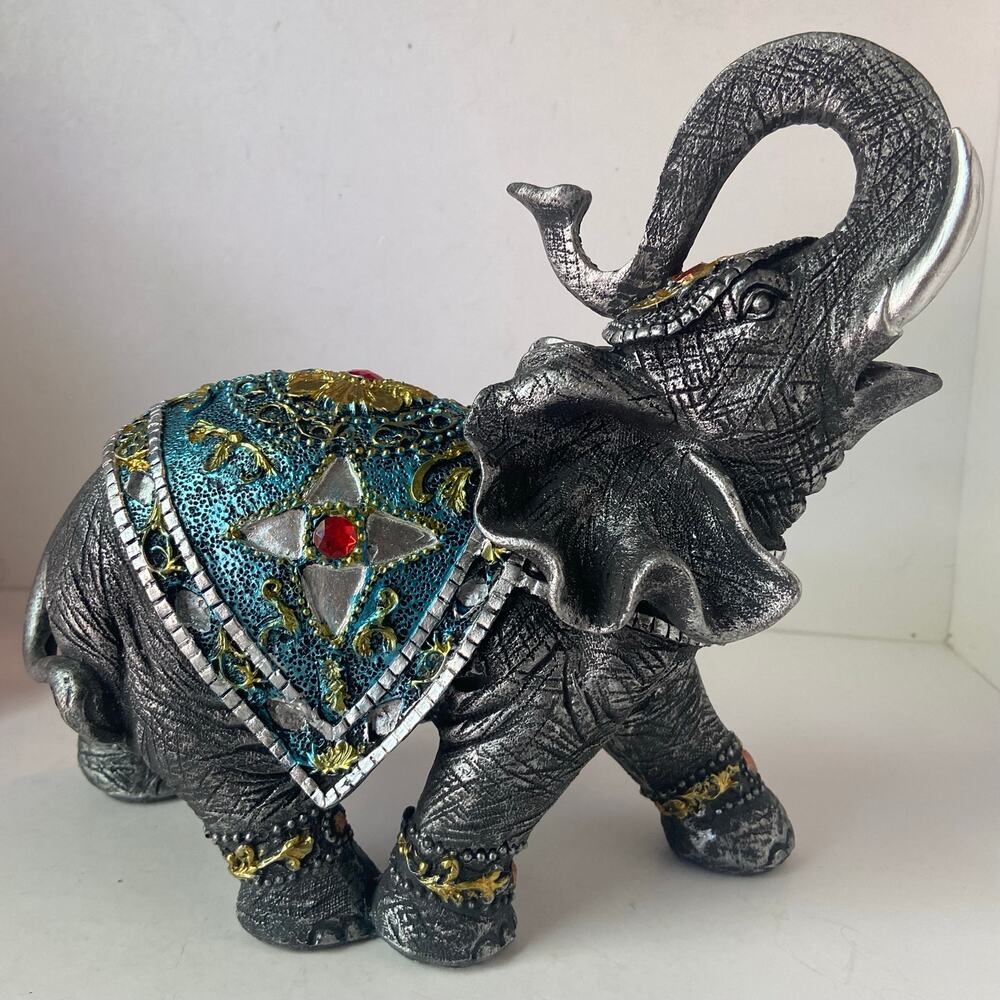 Allure Elephant Lucky Trunk Up Jeweled Decorative Resin African 11" Long New ENC